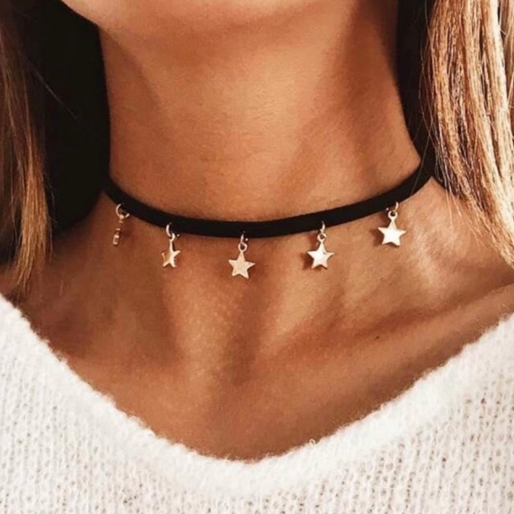Velvet Chord Choker Star Fringe Galaxy Necklace